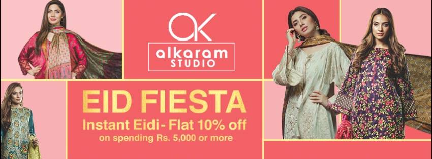 Get Instant Eidi- Flat 10% Off on spending Rs. 5000 or more on Alkaram Studio
